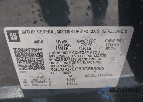 2018 Chevrolet Silverado 1500 1Lt из США, поврежденный, VIN 3GCUKREC8JG553902